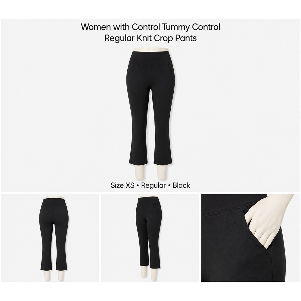 Women with Control Missy Crop Pants‎ Black Tummy Control Slim Leg Knit Capri
